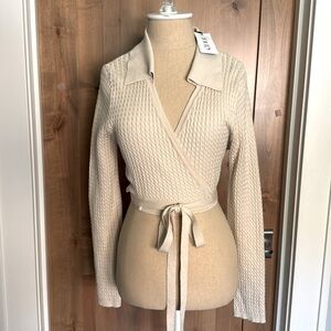 NWT Cider Cream/tan cable knit crop Wrap sweater Womens XL Ballet core preppy